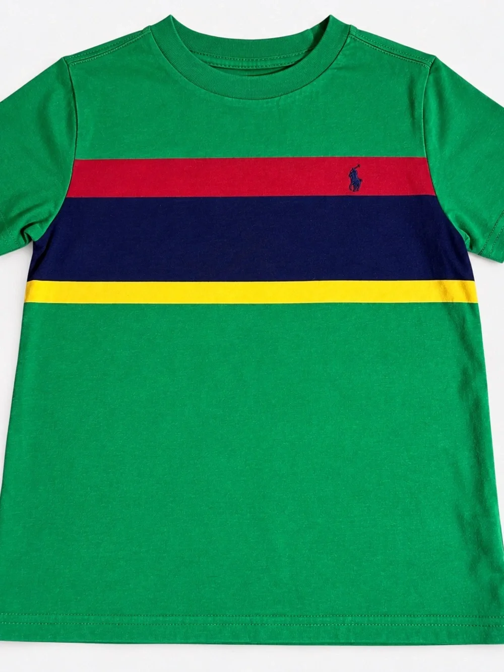 Ralph Lauren Green Tee with Red, Navy & Yellow Stripes